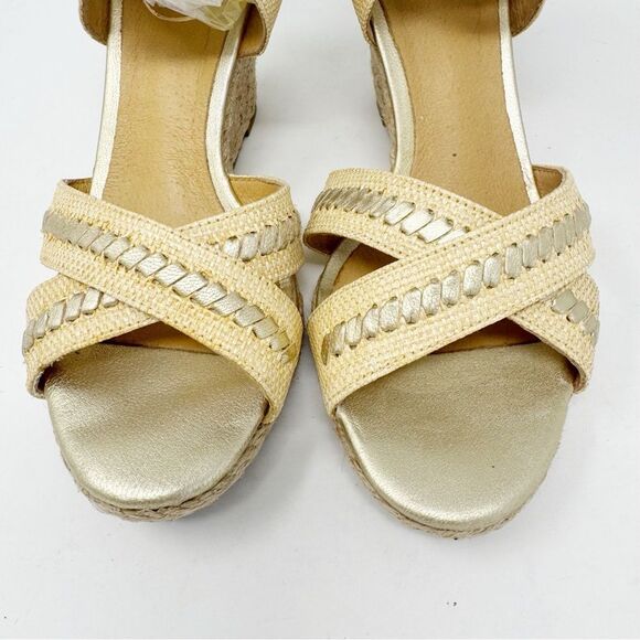 JACK ROGERS | Tan & Gold Wedge Espadrille Sandals Women’s Size 6 - Picture 5 of 12